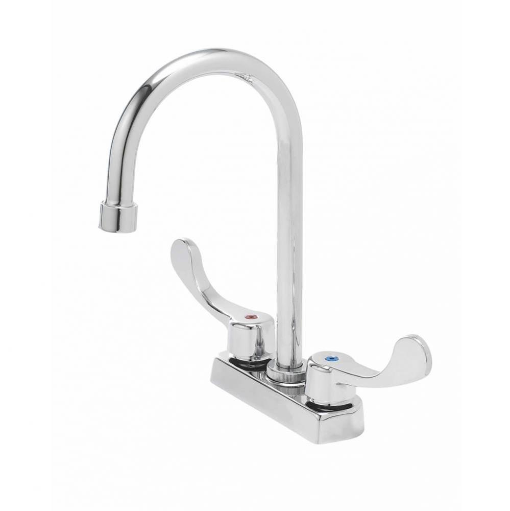 Commercial 2H Centerset Lavatory Faucet w/ Gooseneck Spout Wrist Blade Handles & Less Drain 0.