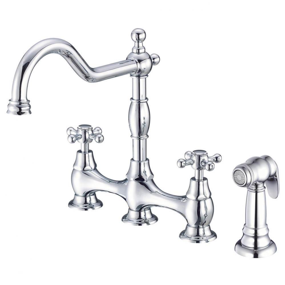 Opulence 2H Bridge Kitchen Faucet w/ Cross Handles w/ Spray 1.75gpm Chrome