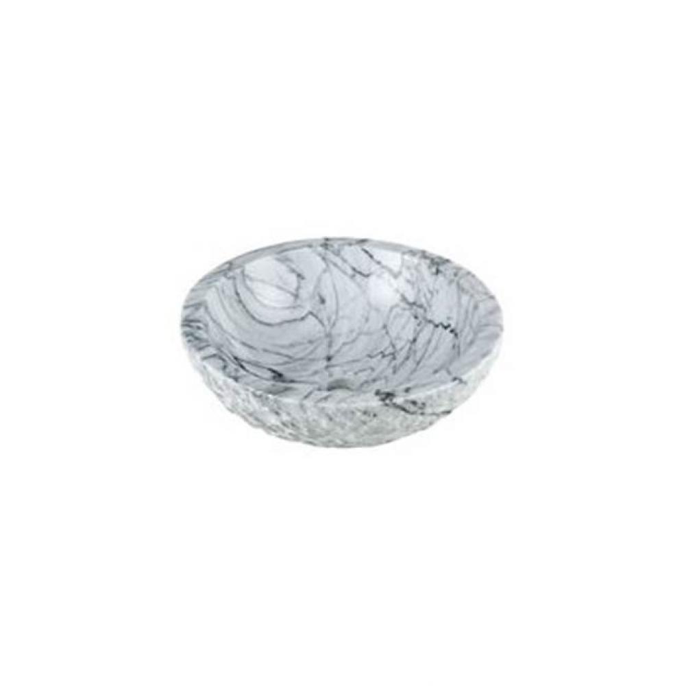 Round, Italian White Carrara Marble Vessel Sink With Rough Exterior
