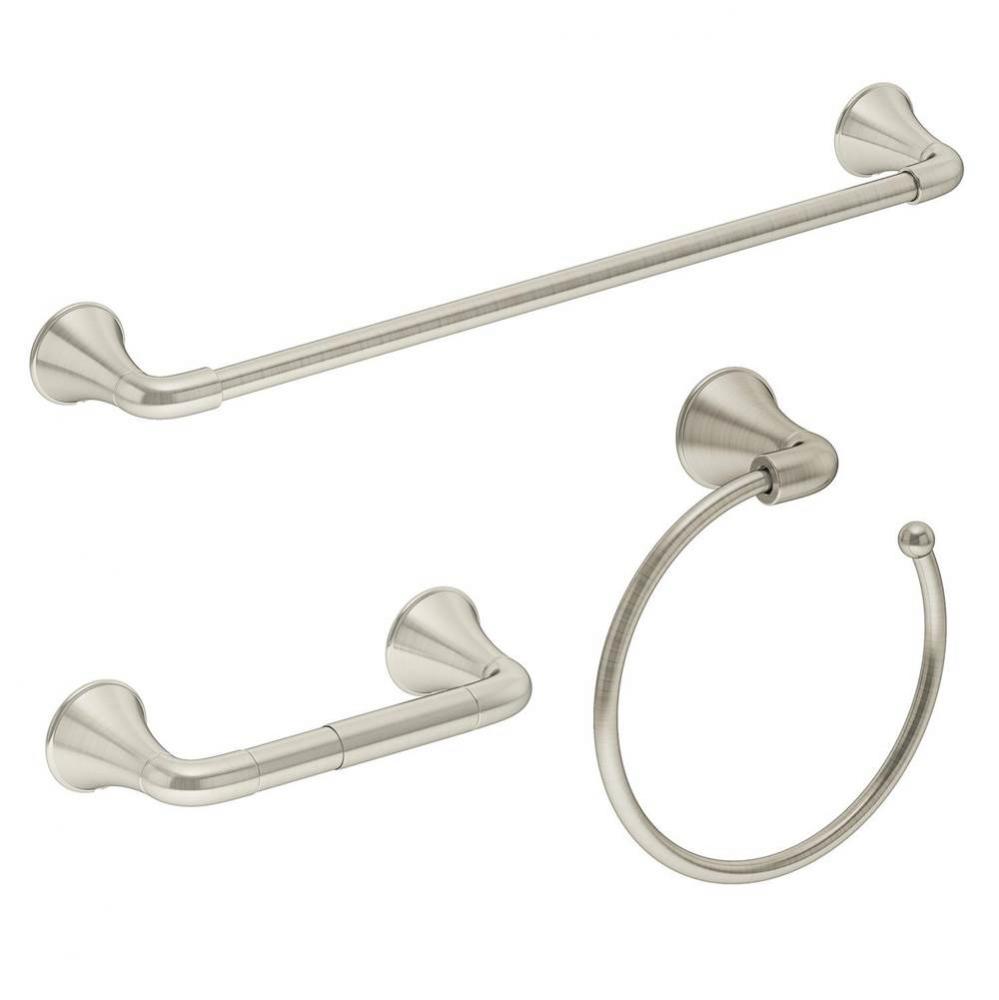 Elm 3-Piece Wall-Mounted Bathroom Hardware Set in Satin Nickel