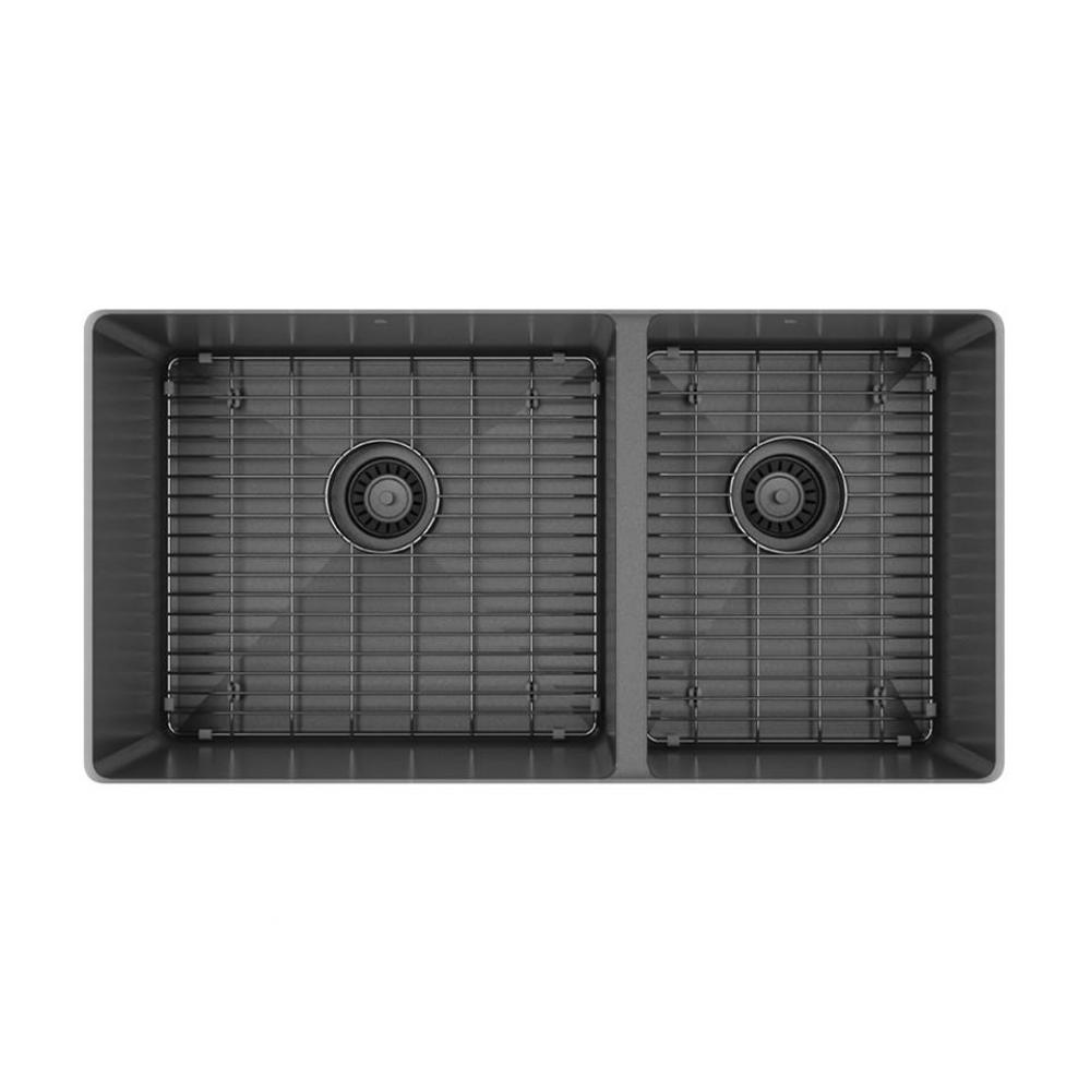 Prochef Double Bowl Undermount Kitchen Sink With Bottom Grid Proinox H75 Black Stainless Steel, 30