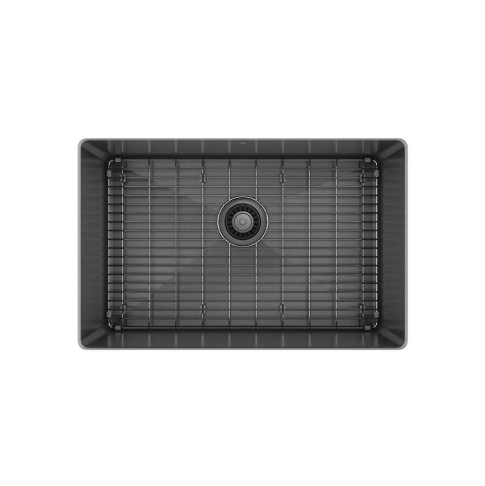 Prochef Single Bowl Undermount Kitchen Sink With Bottom Grid Proinox H75 Black Stainless Steel, 25