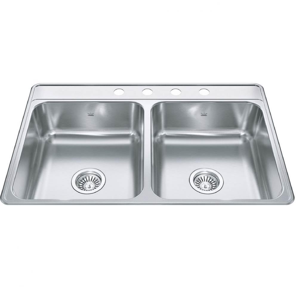 Creemore 33-in LR x 22-in FB Drop In Double Bowl 4-Hole Stainless Steel Kitchen Sink
