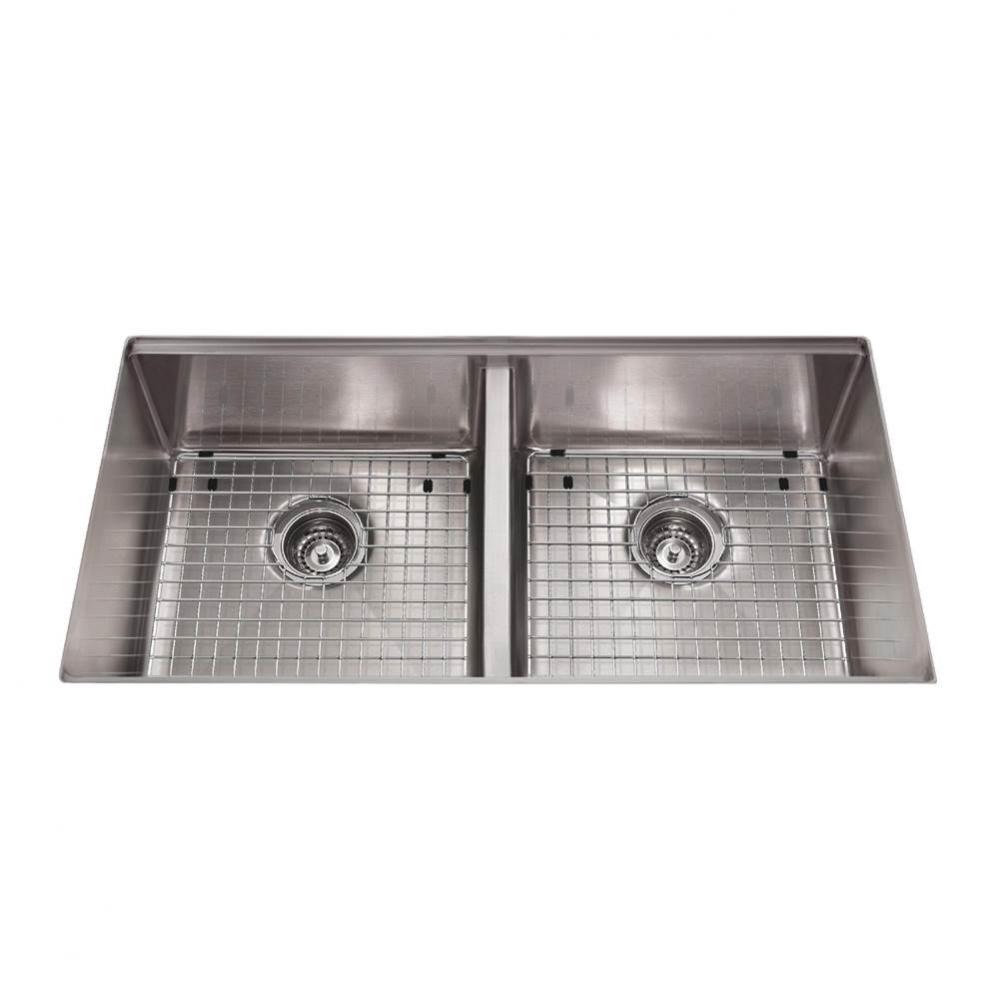 Kindred Collection 35-in LR x 18-in FB Undermount Double Bowl Stainless Steel Kitchen Sink