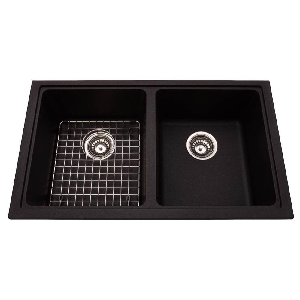 Granite Series 31.5-in LR x 18.13-in FB Undermount Double Bowl Granite Kitchen Sink in Onyx