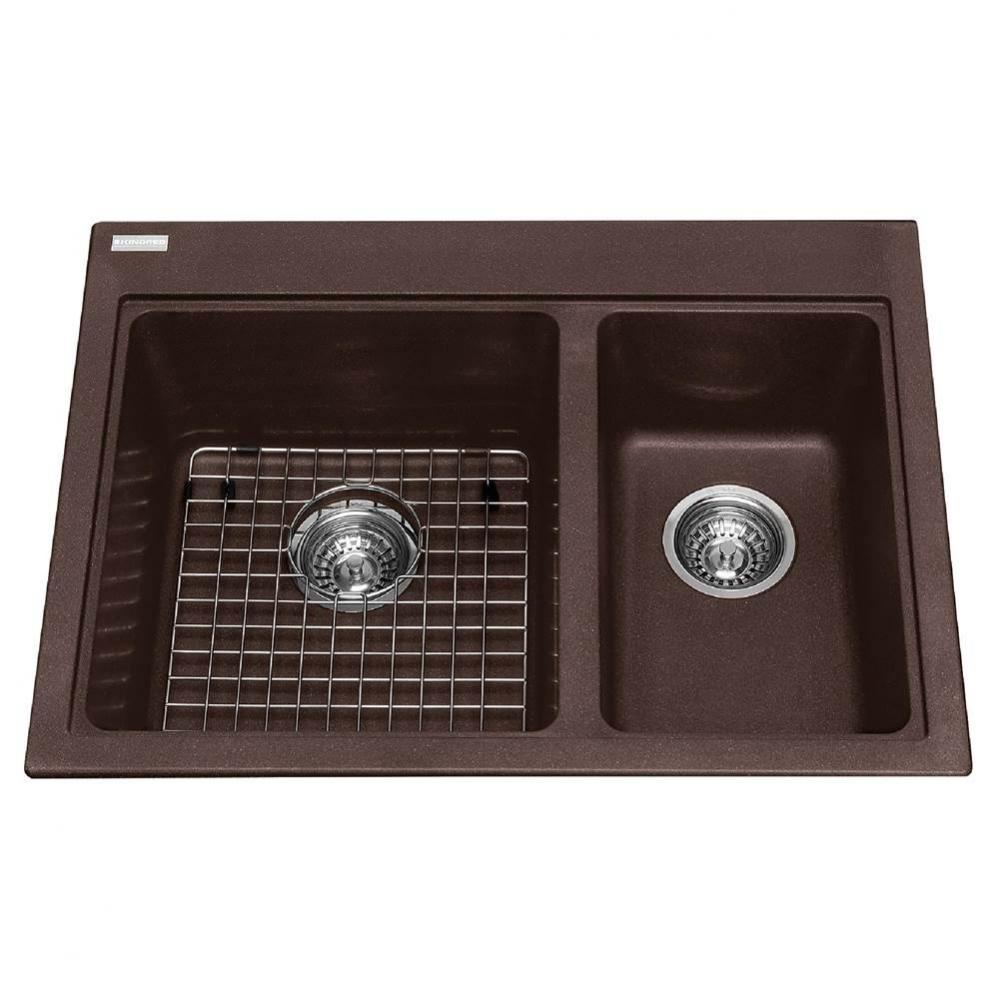 Granite Series 27.56-in LR x 20.5-in FB Drop In Double Bowl Granite Kitchen Sink in Mocha