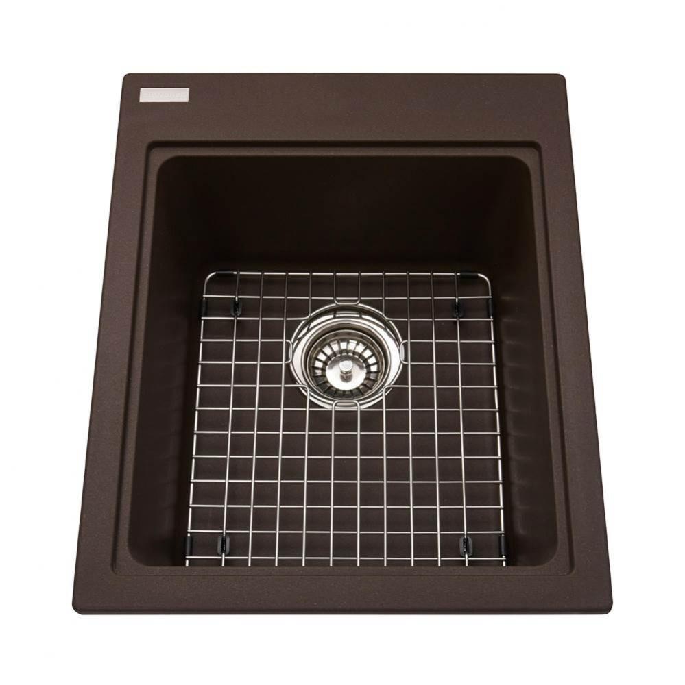 Granite Series 16.75-in LR x 20.5-in FB Drop In Single Bowl Granite Kitchen Sink in Mocha