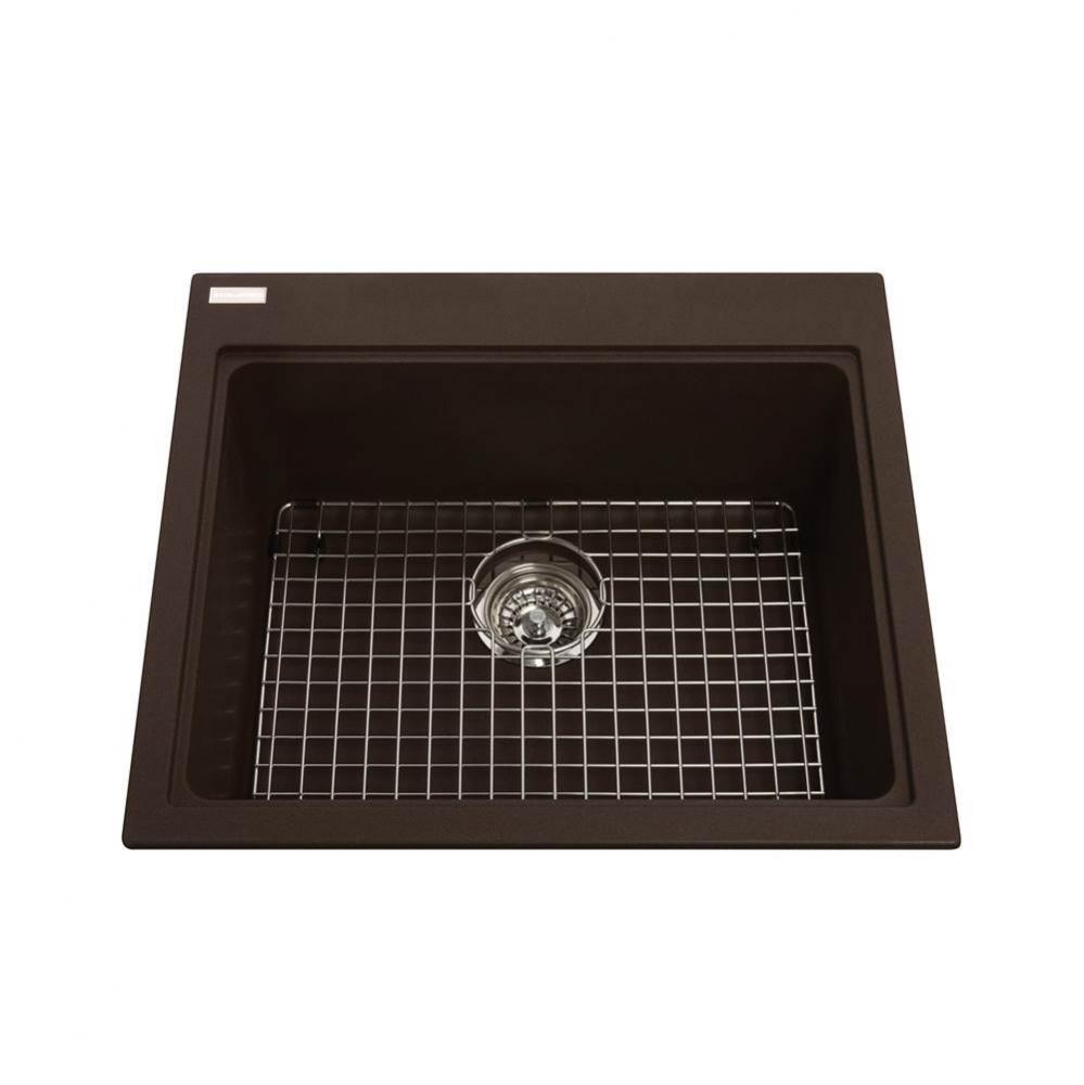 Granite Series 23-in LR x 20.5-in FB Drop In Single Bowl Granite Kitchen Sink in Mocha