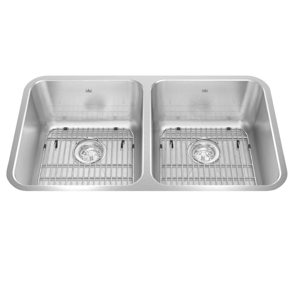 Kindred Collection 32.88-in LR x 18.75-in FB Undermount Double Bowl Stainless Steel Kitchen Sink