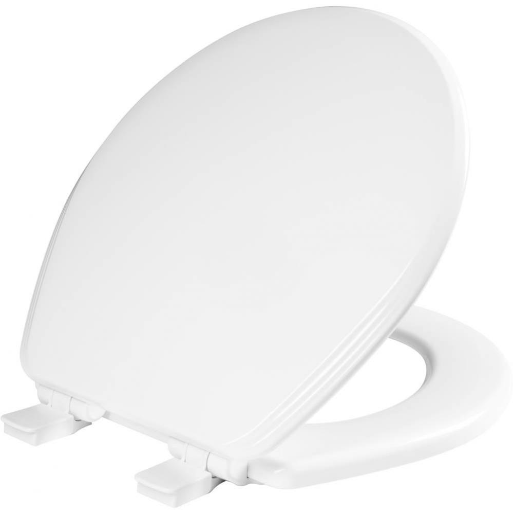 Ashland Round Enameled Wood Toilet Seat in Cotton White with STA-TITE Seat Fastening System, Easy-