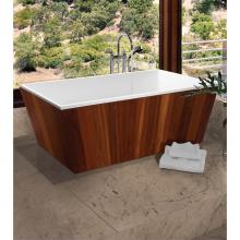 MTI Baths S228T-WH-MT - Petra Sculpturestone Freestanding Teak Wrap Soaker - Matte White (62.25X32.25)