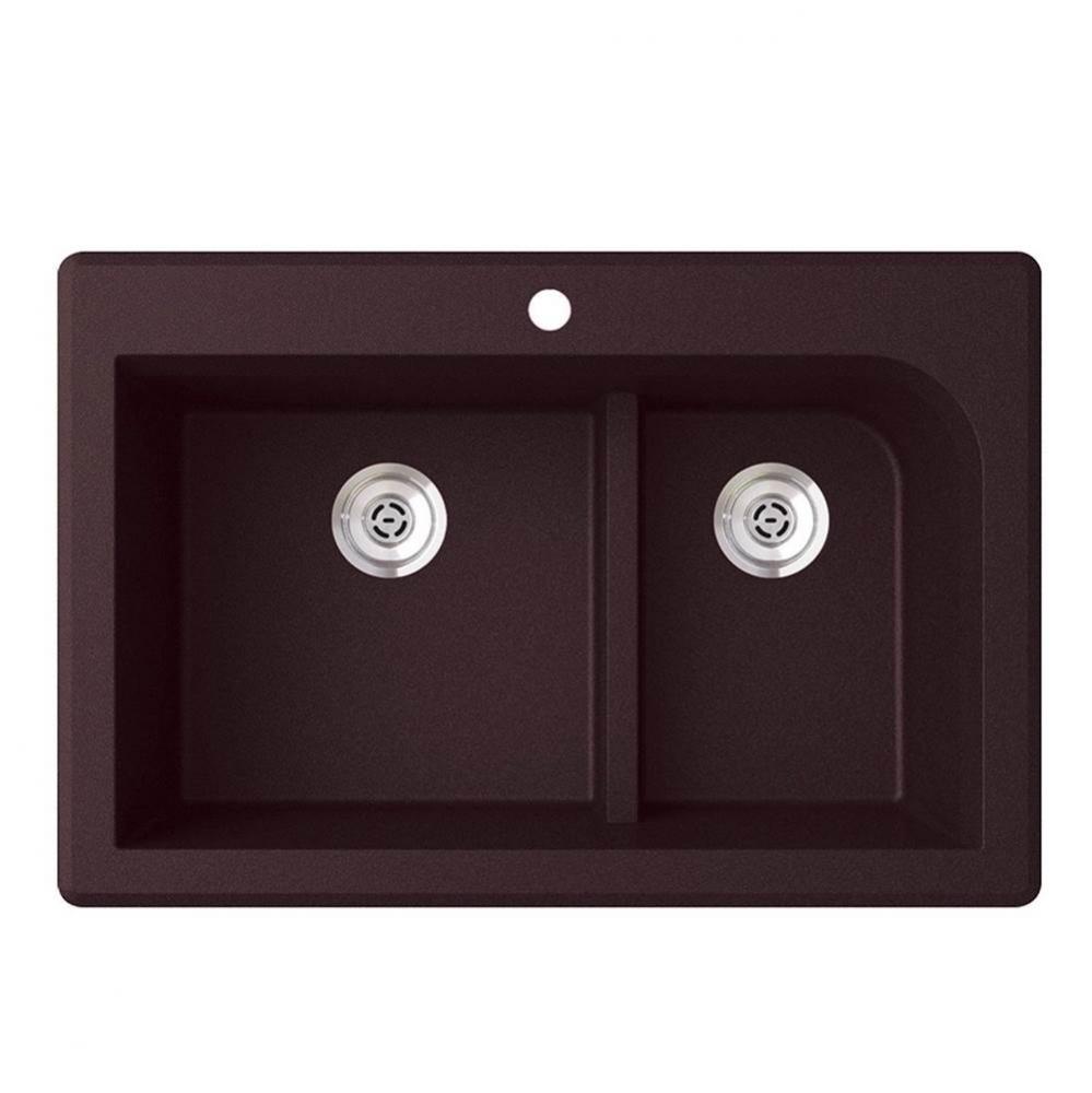 QZLD-3322 22 x 33 Granite Drop in Double Bowl Sink in Espresso