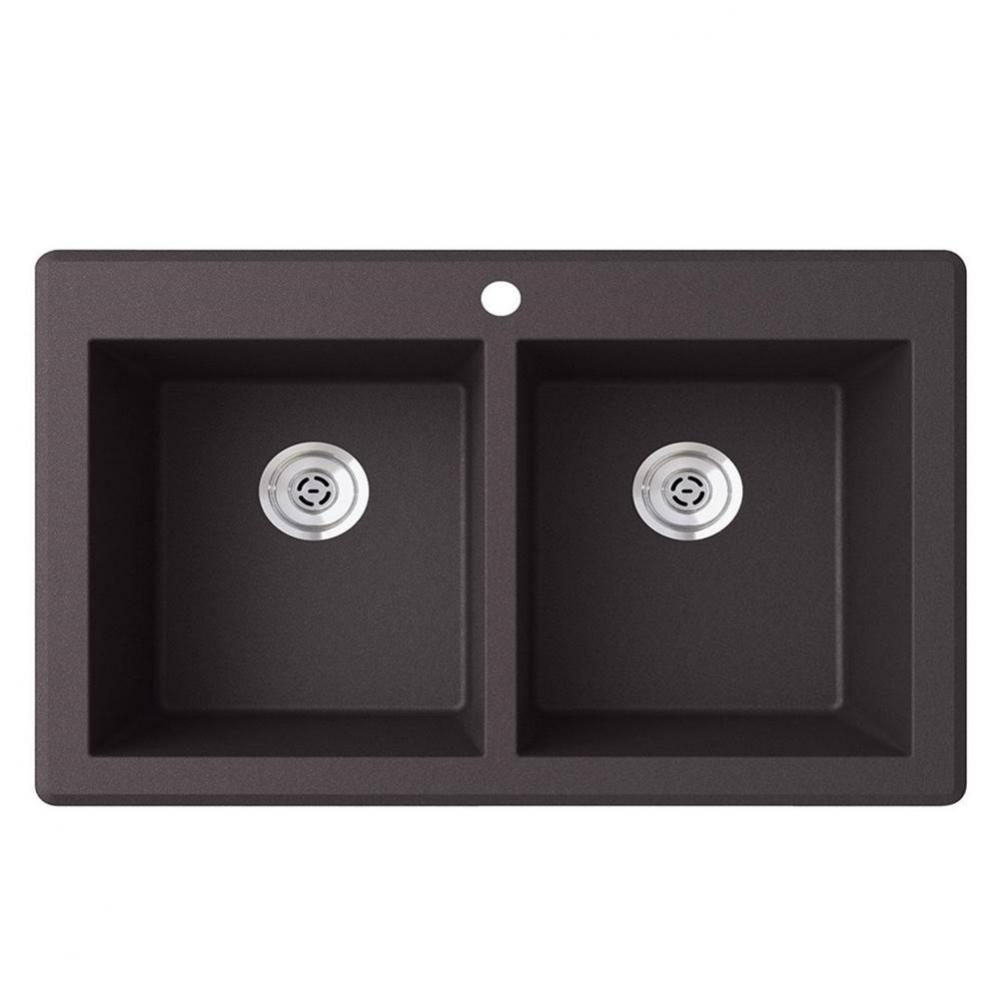 QZSQ-3322 22 x 33 Granite Drop in Double Bowl Sink in Nero