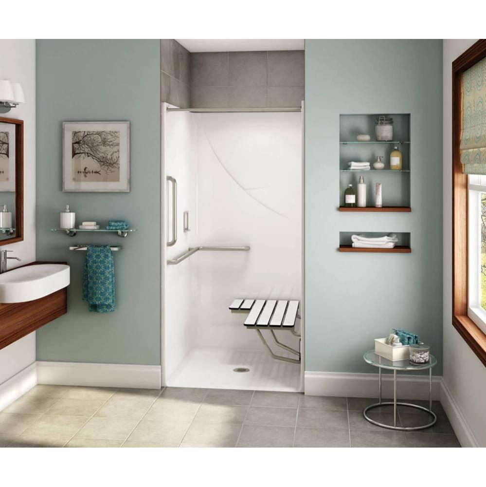 OPS-3636 AcrylX Alcove Center Drain One-Piece Shower in White - L-shaped and Vertical Grab Bar and