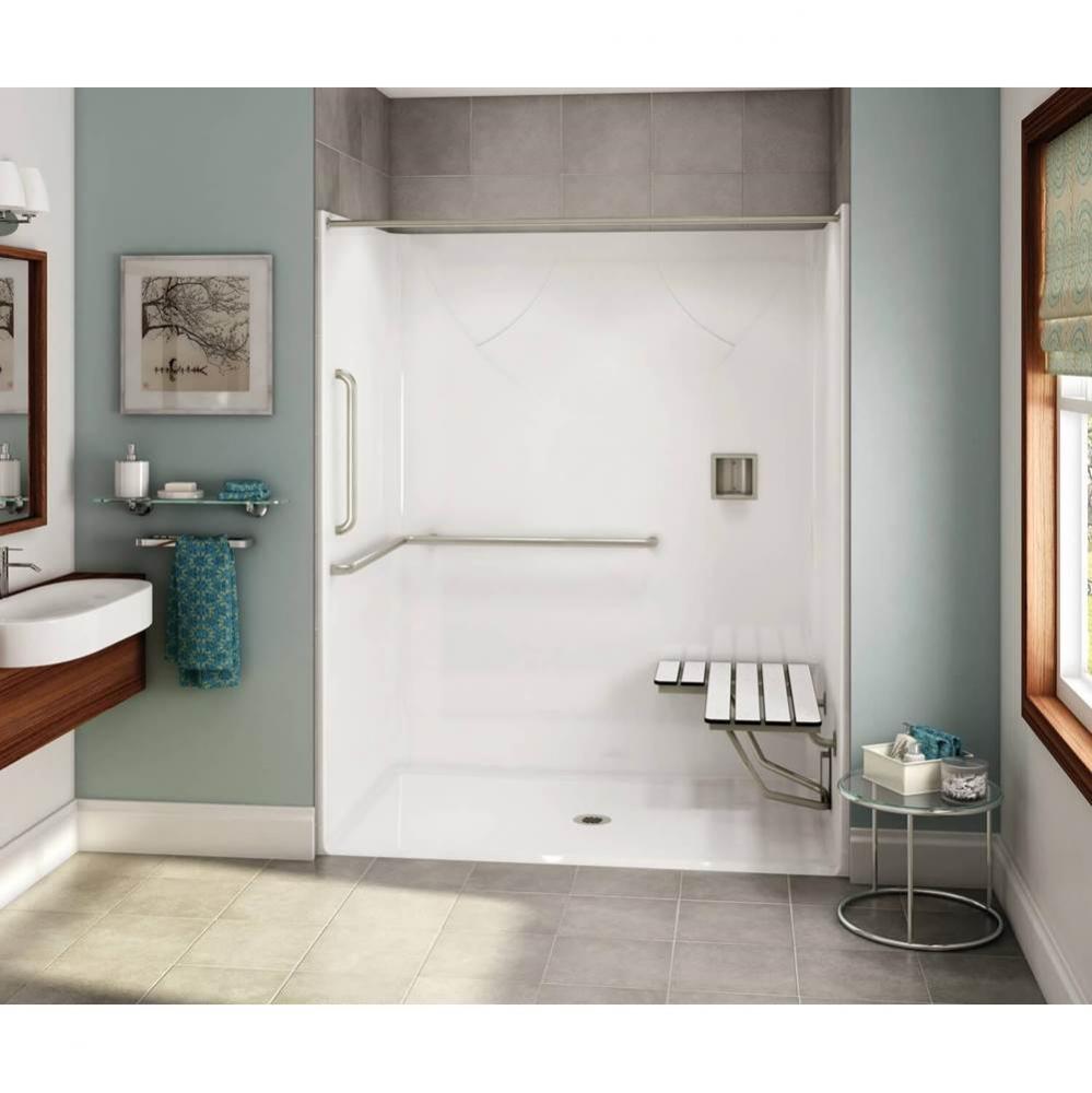 OPS-6036-RS AcrylX Alcove Center Drain One-Piece Shower in White - ANSI Grab Bar and seat