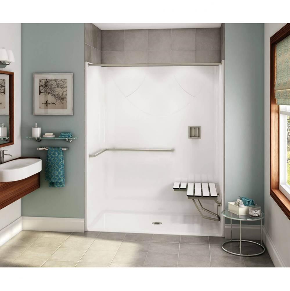 OPS-6030 AcrylX Alcove Center Drain One-Piece Shower in White - ADA Grab Bar and Seat