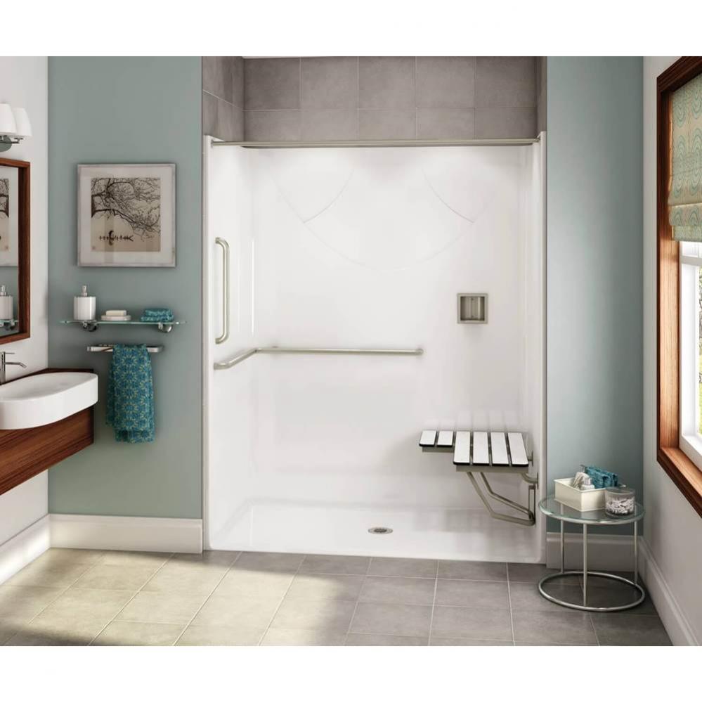 OPS-6030-RS AcrylX Alcove Center Drain One-Piece Shower in White - ANSI Grab Bar and seat