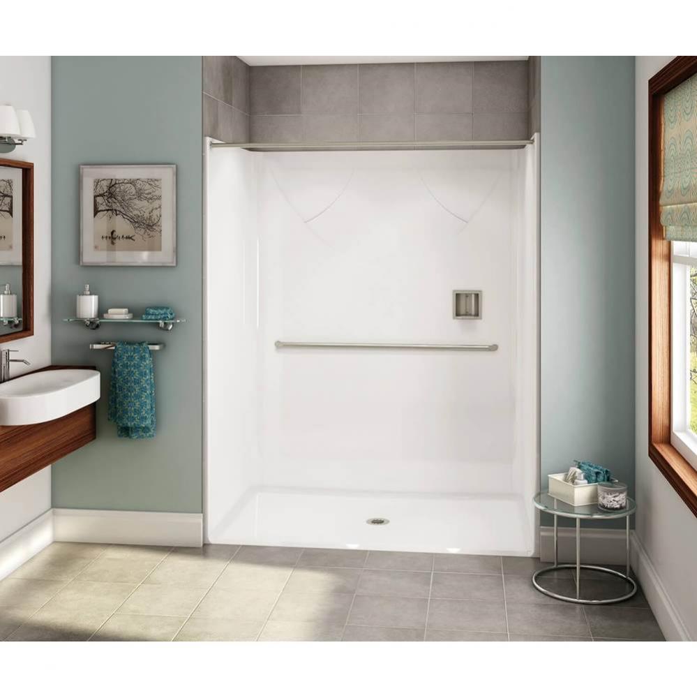 OPS-6036 AcrylX Alcove Center Drain One-Piece Shower in White - MASS Grab Bar