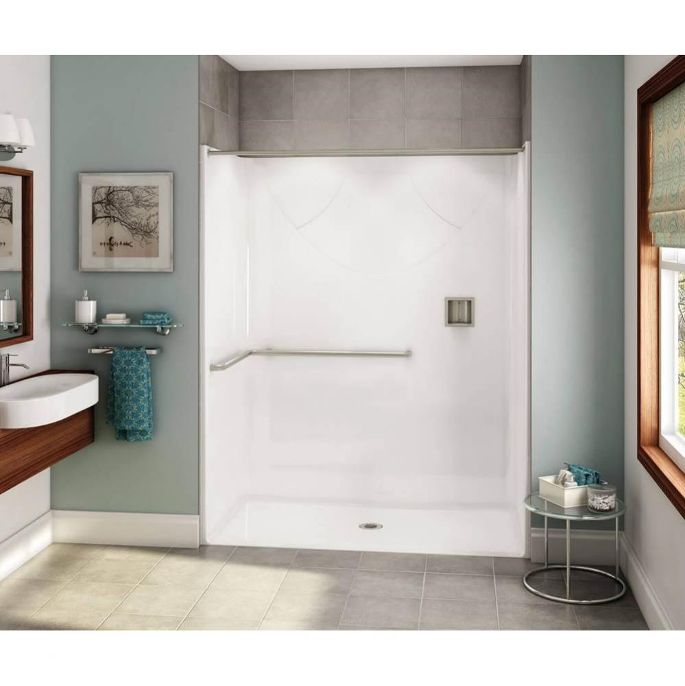 OPS-6030 AcrylX Alcove Center Drain One-Piece Shower in White - ADA L-Bar