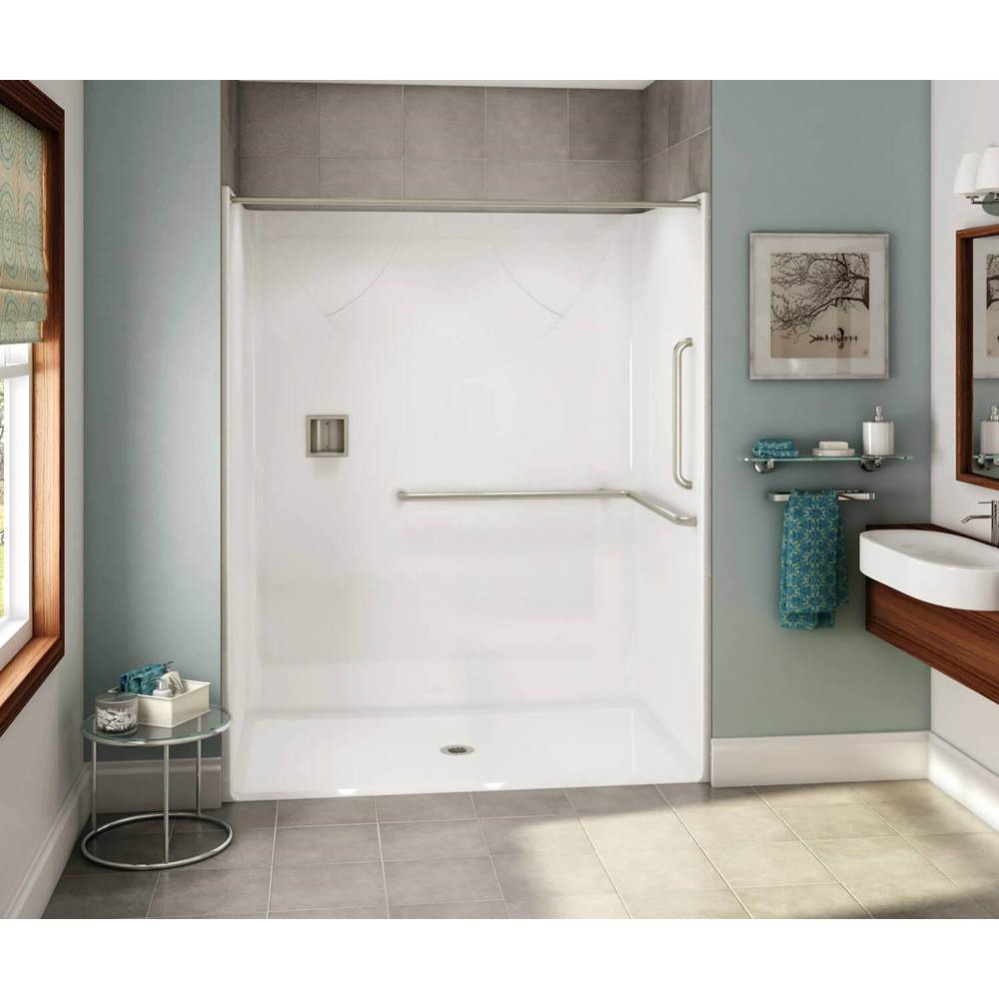 OPS-6036 AcrylX Alcove Center Drain One-Piece Shower in Sterling Silver - ANSI Grab Bar