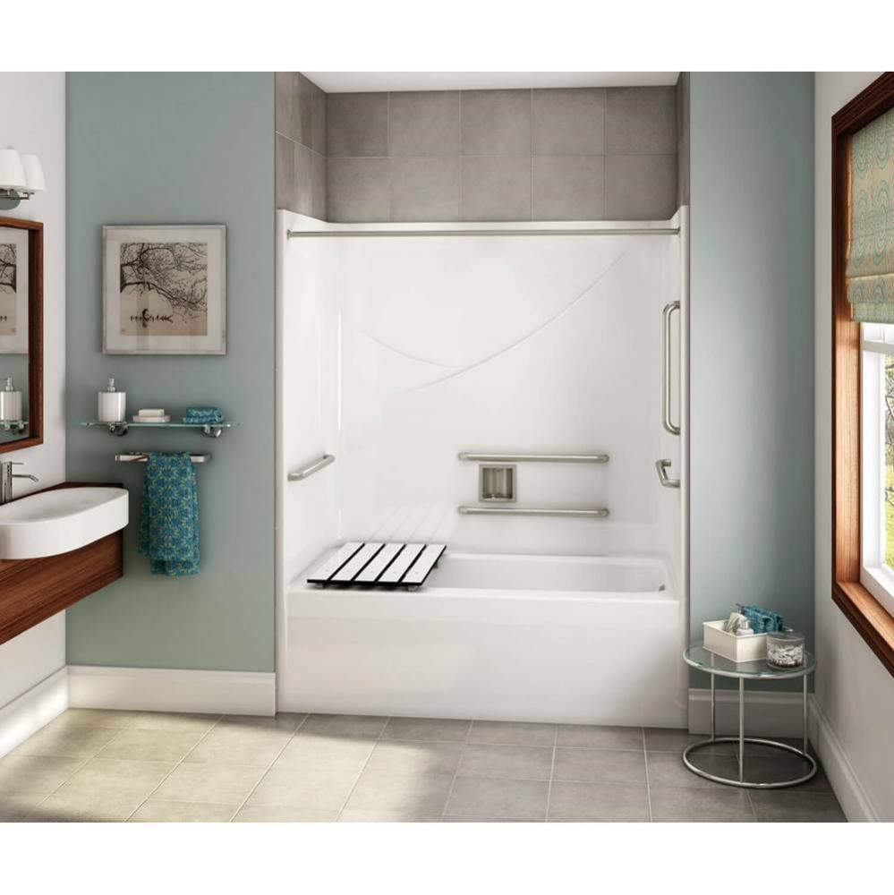 OPTS-6032 AcrylX Alcove Left-Hand Drain One-Piece Tub Shower in White - ANSI Grab Bars and Seat