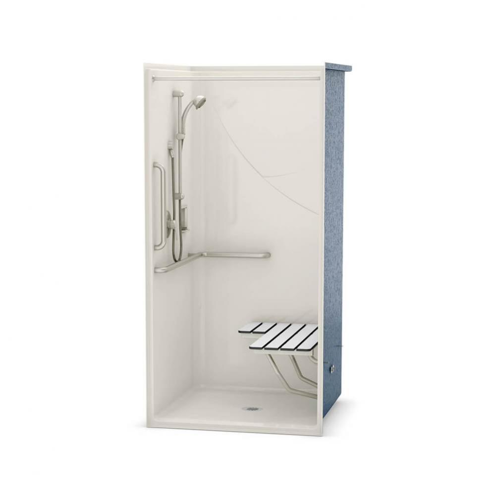 OPS-3636 AcrylX Alcove Center Drain One-Piece Shower in Biscuit - Complete Accessibility Package w