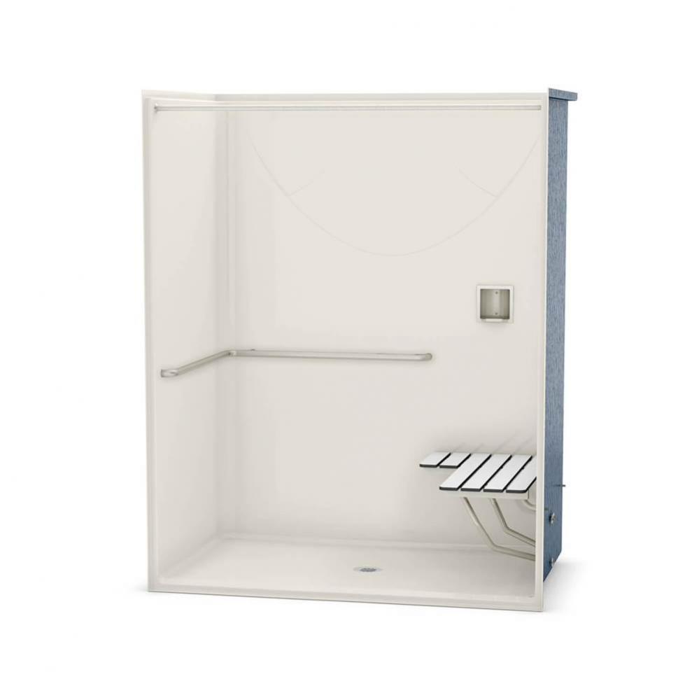 OPS-6036 AcrylX Alcove Center Drain One-Piece Shower in Biscuit - ADA Grab Bar and Seat