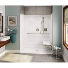 Aker 141368-000-002-123 - OPS-6036 AcrylX Alcove Center Drain One-Piece Shower in White - MASS Grab Bar and Seat