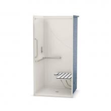 Aker 141325-L-000-007 - OPS-3636-RS AcrylX Alcove Center Drain One-Piece Shower in Biscuit - L-shaped and Vertical Grab Ba