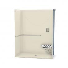 Aker 141332-R-000-004 - OPS-6030-RS AcrylX Alcove Center Drain One-Piece Shower in Bone - ADA Grab Bar and Seat