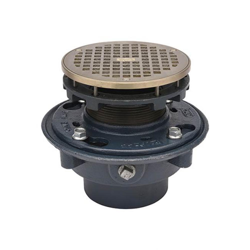 CI Floor Drain, 3'' Neo-Loc Outlet, 5'' Rd Pol Ni Leveling Strnr w/ Sq Opening