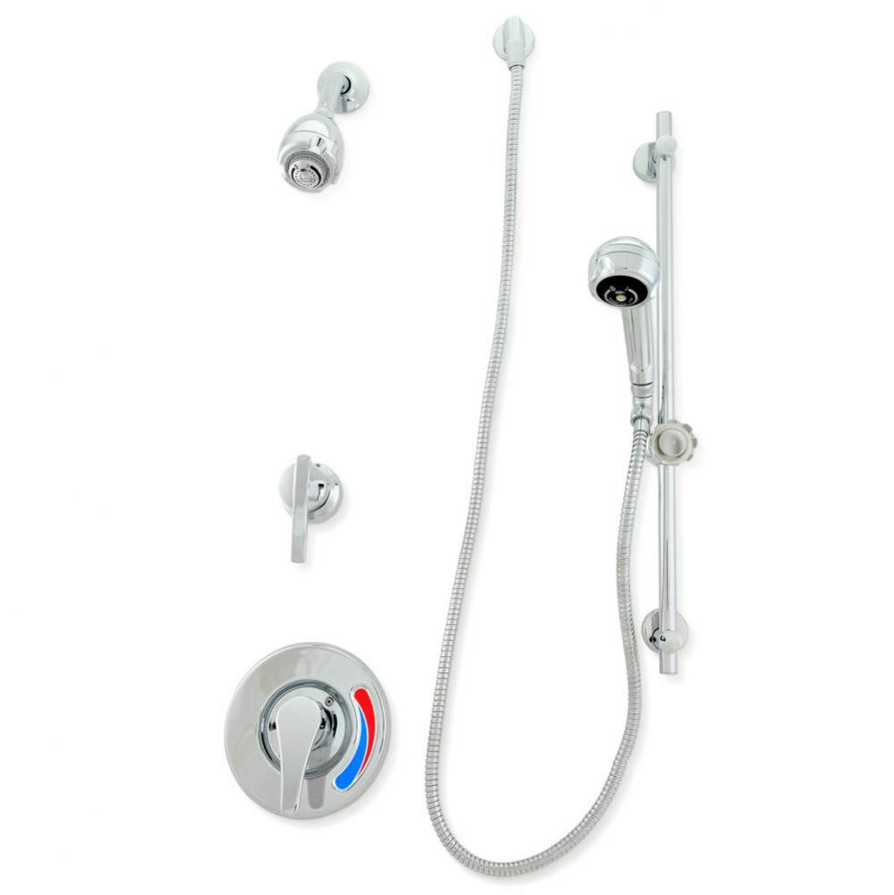 Temp-Gard® III Shower Valve w/ Fixed and Handheld Shower Heads, Slide Bar, Hose, 2-Way Divert