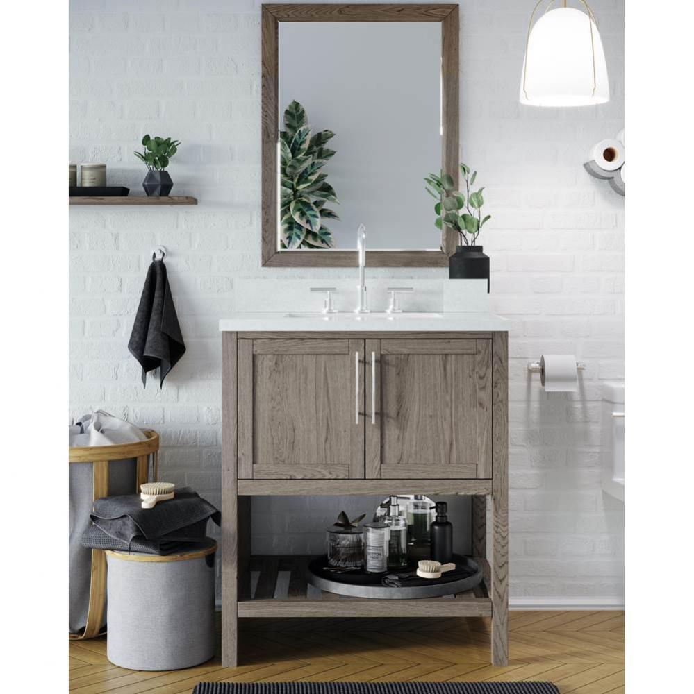 Riose Vanity Cabinet (w towel shelf) 30-in, Brushed Grey Oak