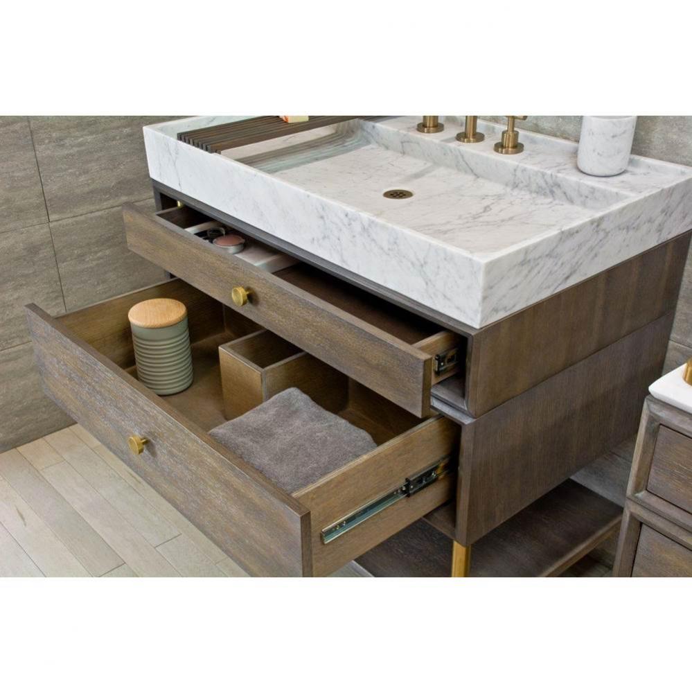 Elemental Vanity, With Split Drawers And Wood Shelf