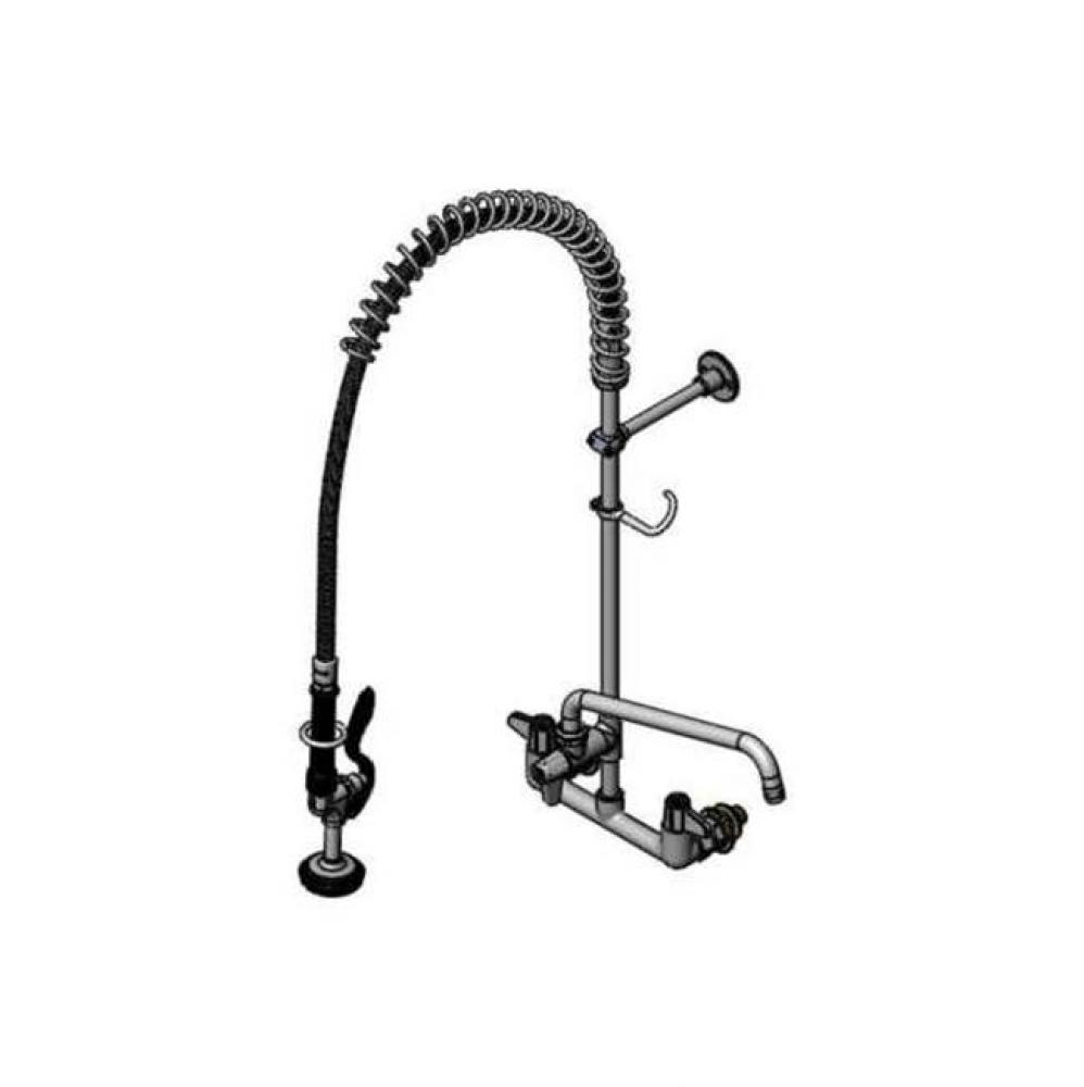 Pre-Rinse Unit, 8'' Wall Mount Mixing Faucet, Quarter-Turn Ceramic Cartridges, Add-On Fa