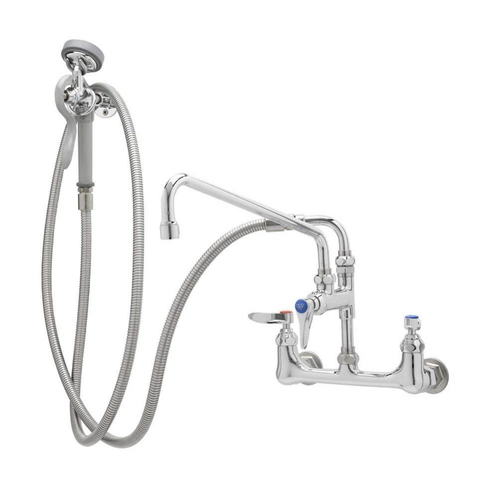 Pre-Rinse: 8'' Wall Mount Base, Add-On Fct w/ 8'' Swing Nozzle, Hose & Ang