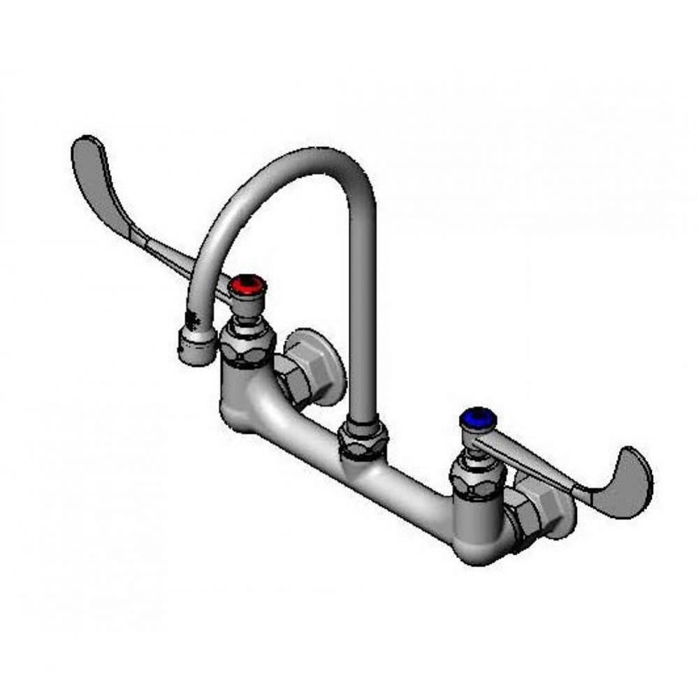 Medical Faucet, 8'' Wall Mount, 120X Rigid Gooseneck, 6'' Wrist-Action Handles