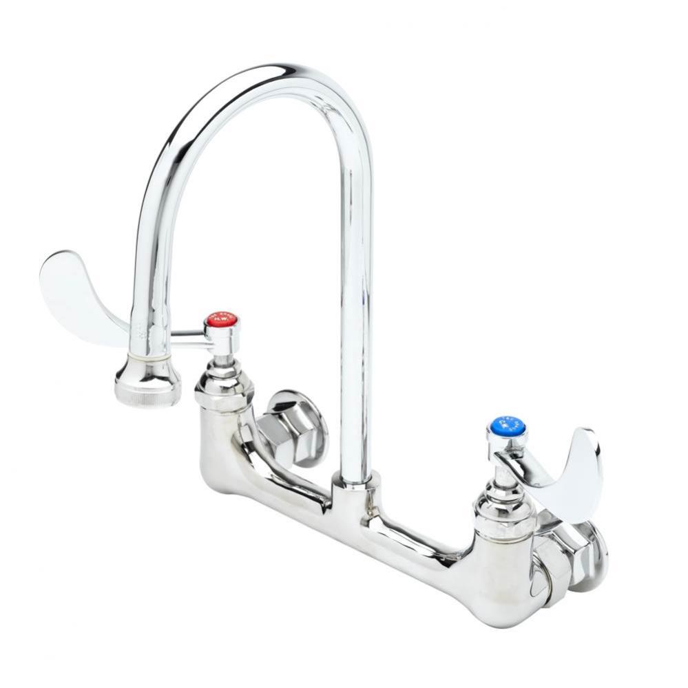 8'' Wall Mount Faucet, S/R Gooseneck, 2.2 GPM Rosespray Outlet, Cerama w/ Check Valves