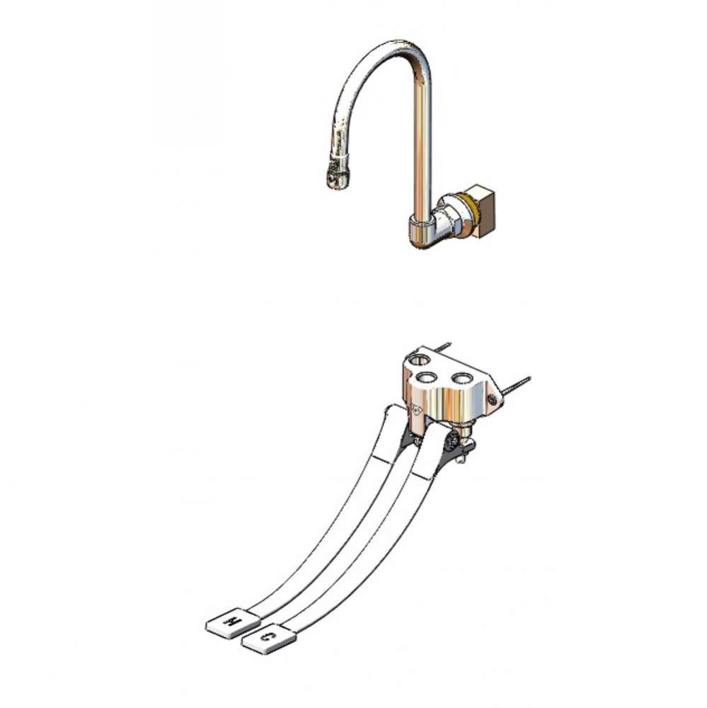 Wall-Mounted Double Pedal Valve w/ Dummy Rigid Gooseneck & Short Elbow