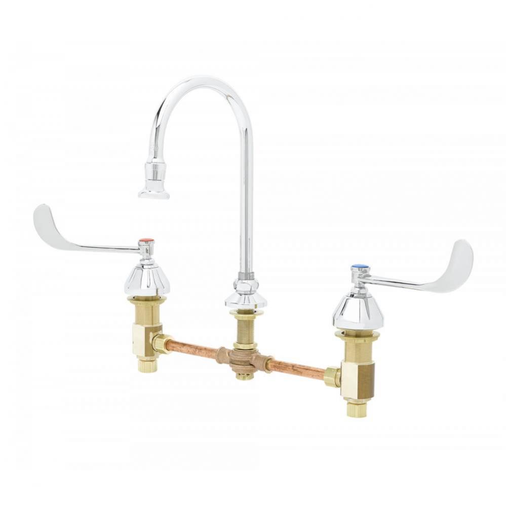 Medical Faucet, Concealed Body, 12'' Centers, Wrist Handles, Swivel/Rigid GN w/Rosespray