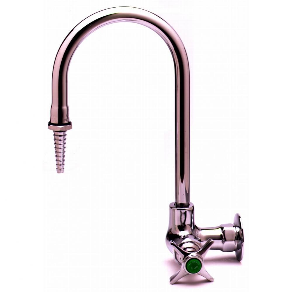 Lab Faucet, Single Temperature, Wall Mount, Swivel Gooseneck, Serrated Tip