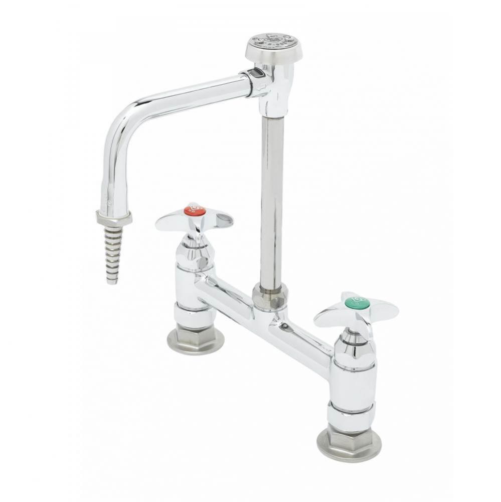 Lab Mixing Faucet, Deck Mounted, Rigid Vacuum Breaker Nozzle, Serrated Tip, 4-Arm Handles