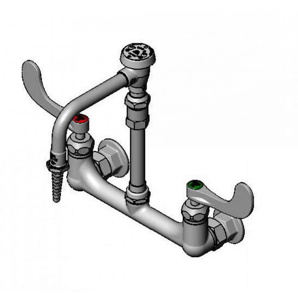 Lab Faucet, 8'' Wall Mount, Ceramas, Swivel VB Nozzle, Serrated Tip, 4'' Wrist