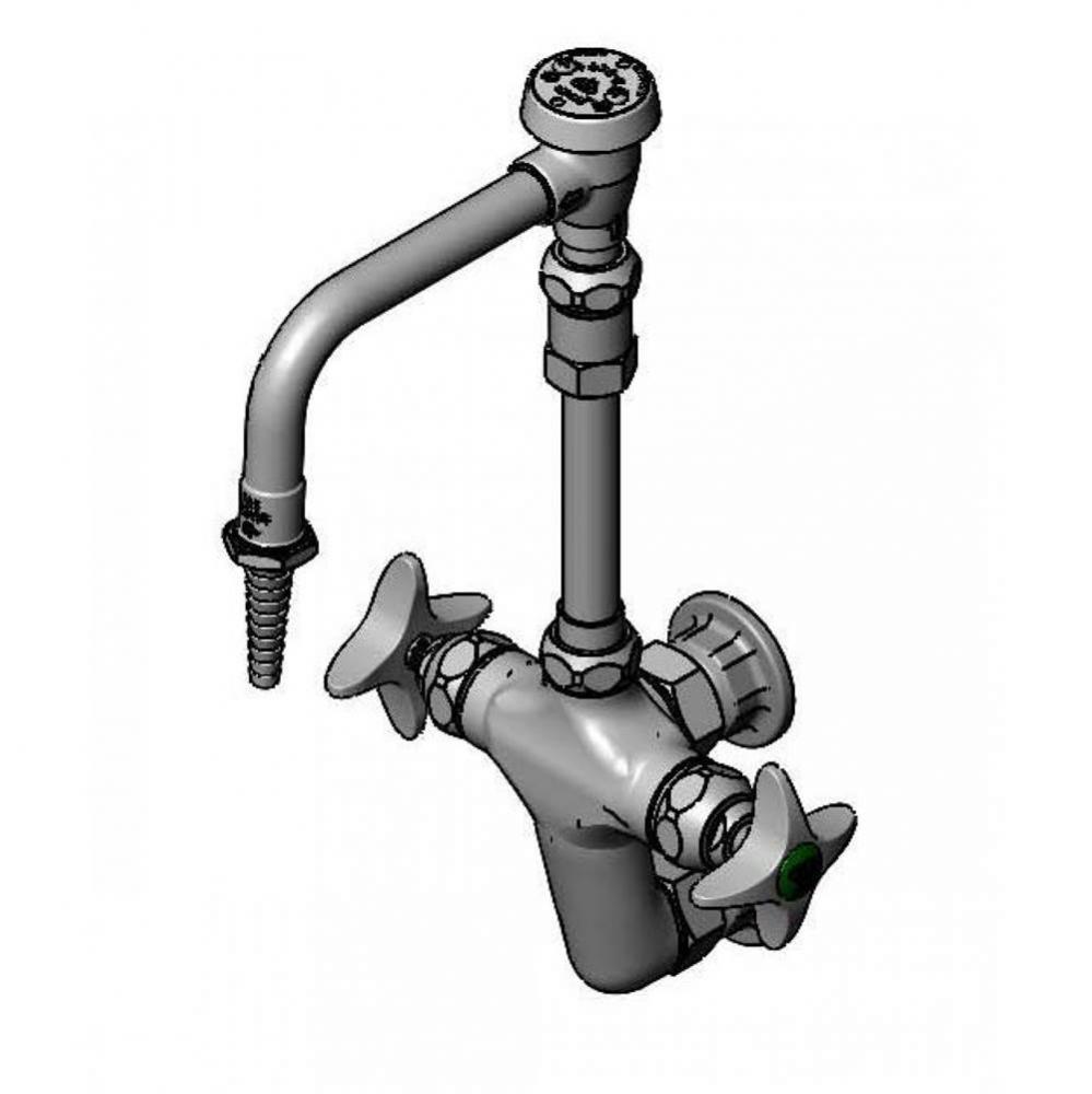 Lab Vertical Mixing Faucet, Wall Mount, Swivel Vacuum Breaker Nozzle, Serrated Tip