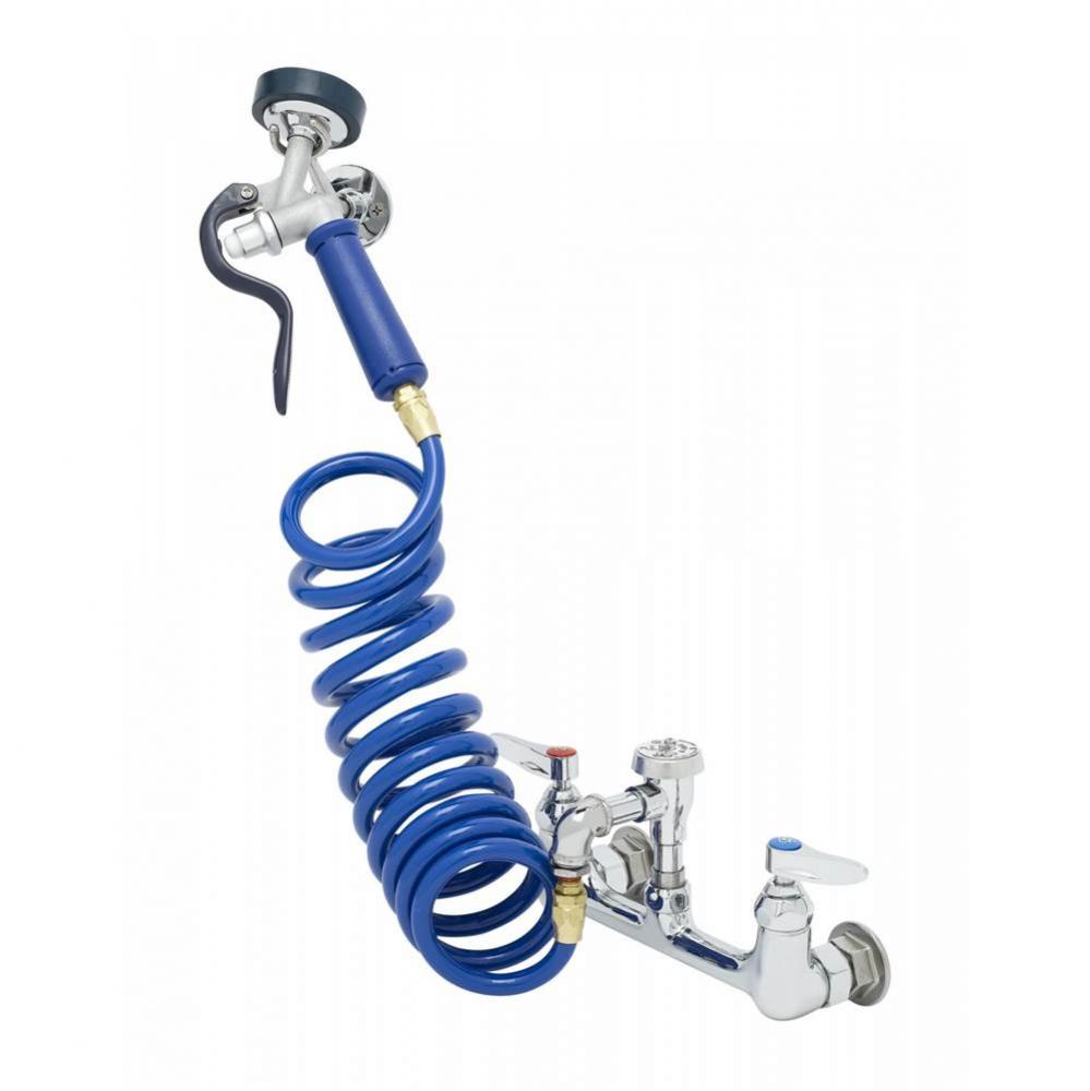 Pet Grooming Faucet, Wall 8'' Centers, Aluminum Spray Valve, Coiled Hose, Vacuum Breaker