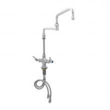 T&S Brass B-0268-02 - Dual Pantry Faucet, Single Hole Base, Elevated 18'' DJN, 7-5/8'' Extension