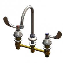 T&S Brass B-2866-05QT-L15 - 8'' CWS Deck Mount Faucet, QT Eternas, 4'' WA Handles, Swivel Gooseneck, 1.5 G