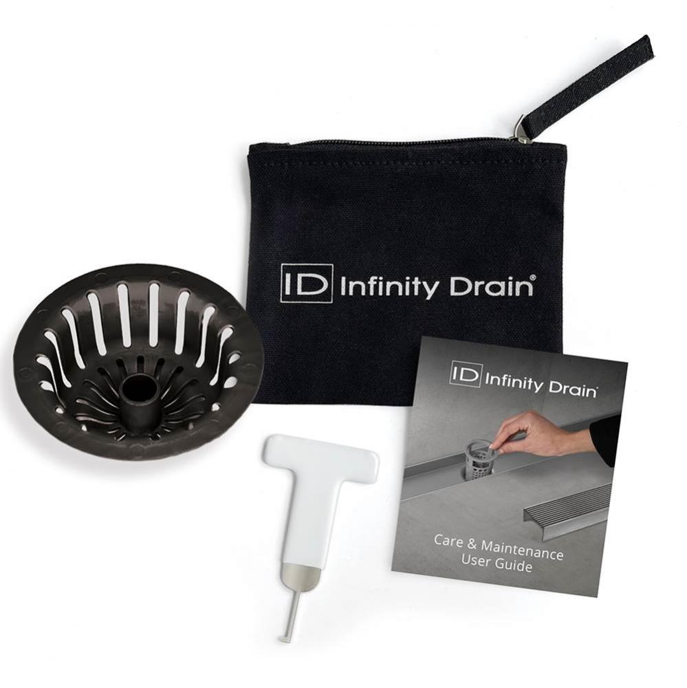 Hair Maintenance Kit. Includes maintenance guide, WKEY Lift-out key, and HS 4B Hair Strainer in bl