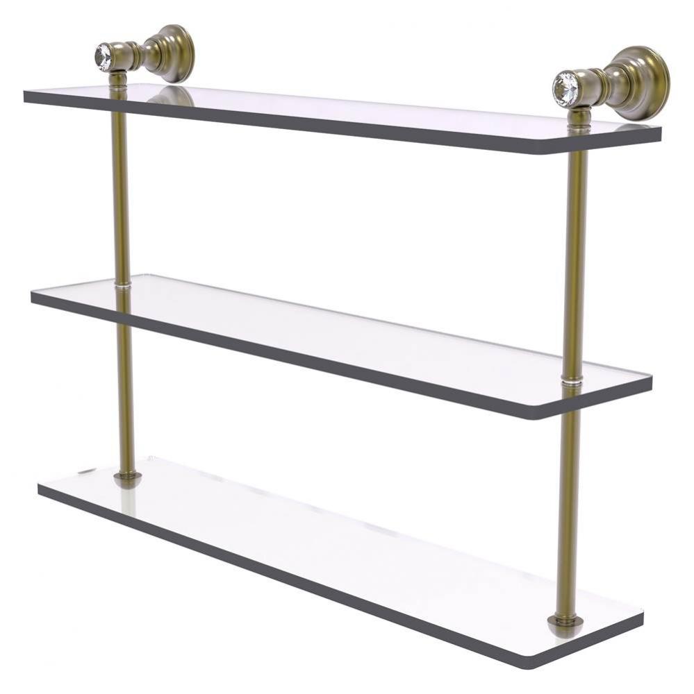 Carolina Crystal Collection 22 Inch Triple Glass Shelf - Antique Brass