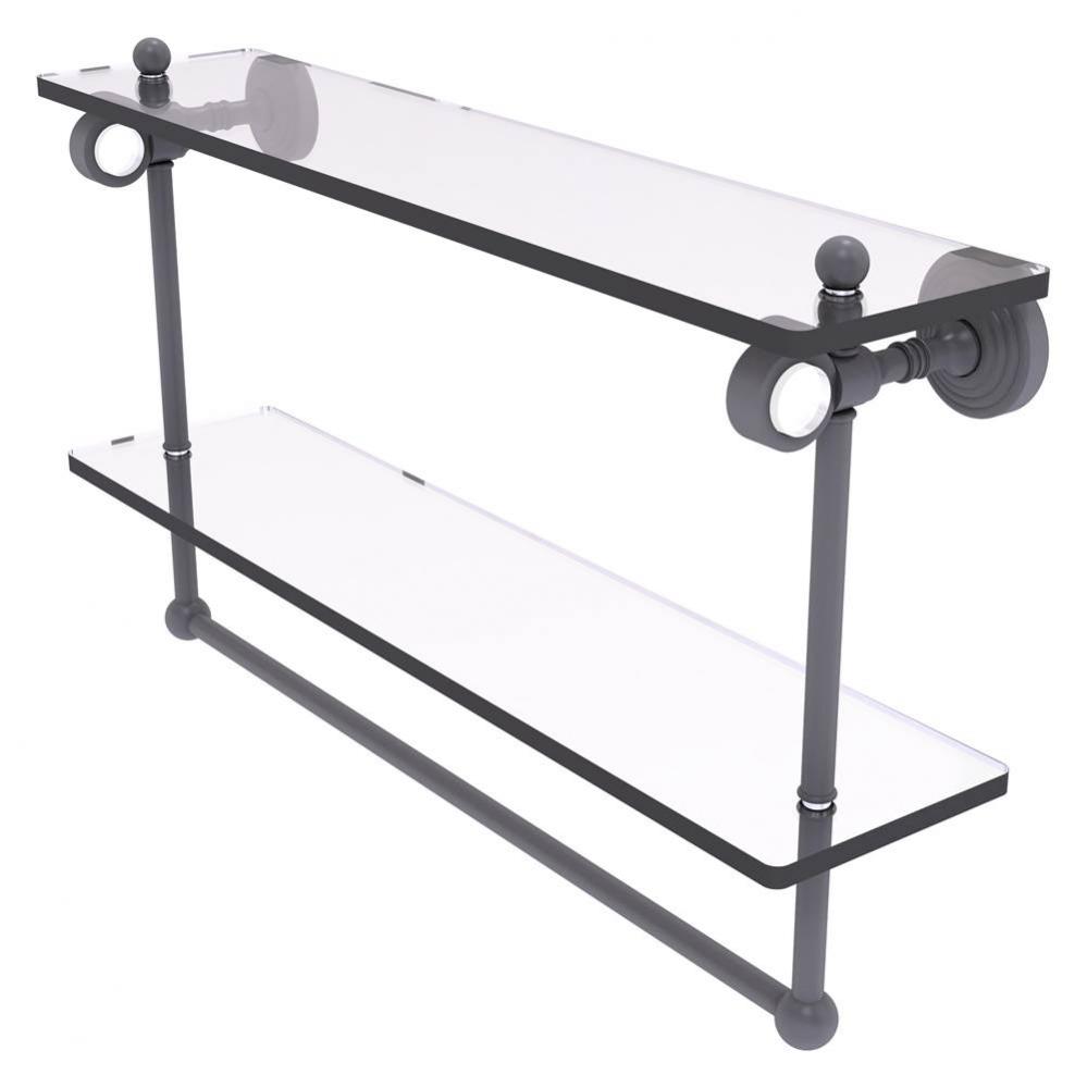 Pacific Grove Collection 22 Inch Double Glass Shelf with Towel Bar - Matte Gray